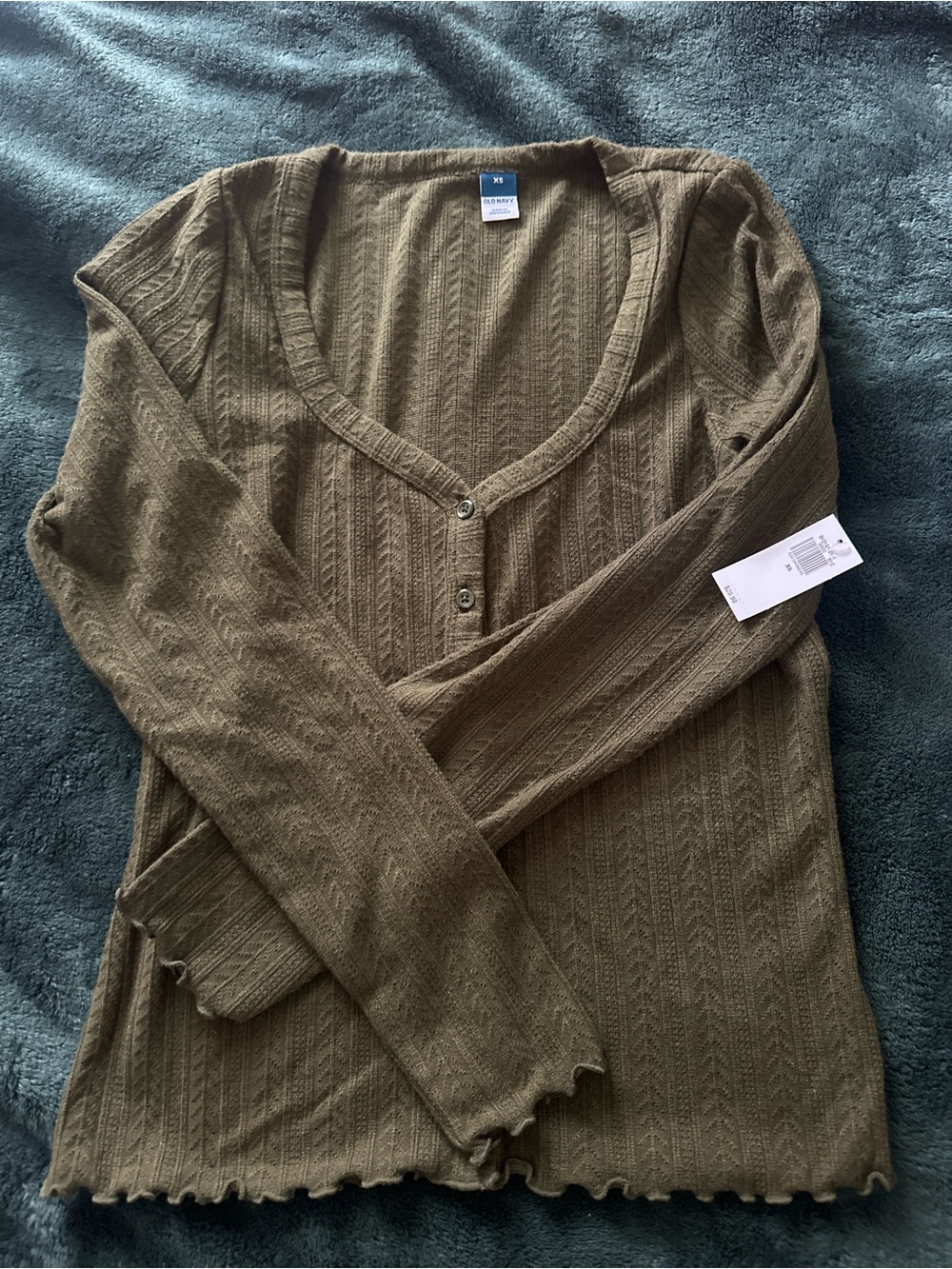 Old Navy Olive Green Lettuce Edge Micro Cardigan